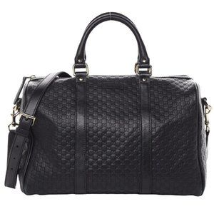 NEW Gucci Guccissima Black Leather Dome Boston Travel Shoulder Bag